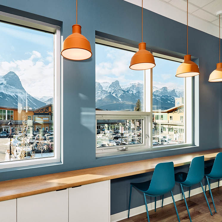 Field law open office workspace overlooking mountains