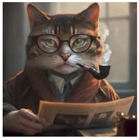 image of cat smoking pipe and reading newspaper wearing robe generated by Gemini AI